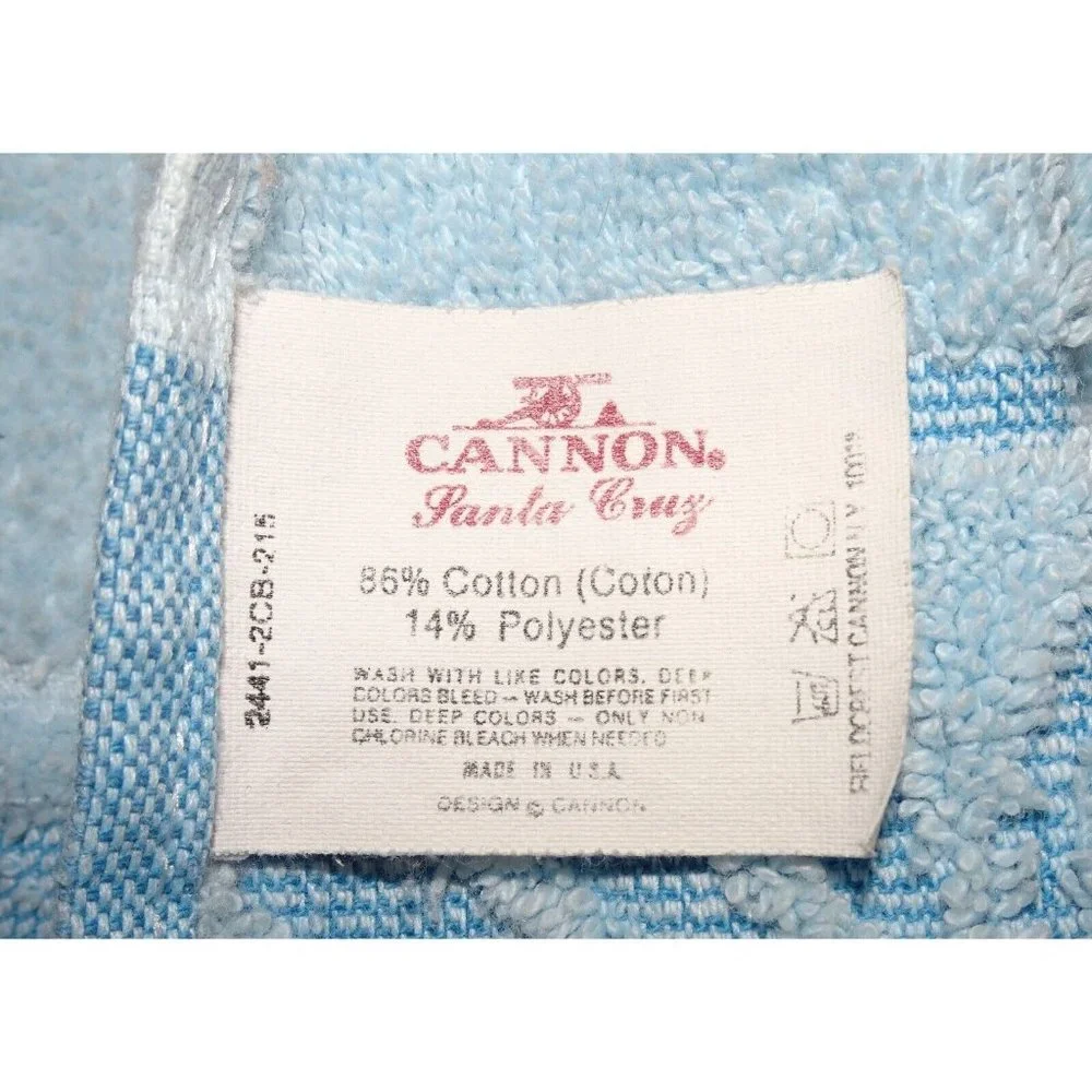 Vintage Light Blue Cannon Bath Towel with Fringe brocade panel 1970's mcm